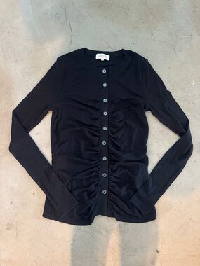 Goldie Black Ruched Button-Front Long Sleeve Tee